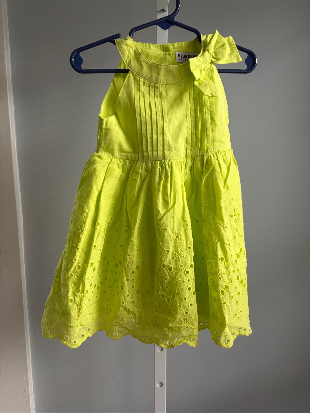 Blueberi Boulevard Neon Yellow Eyelet Sundress with Bow